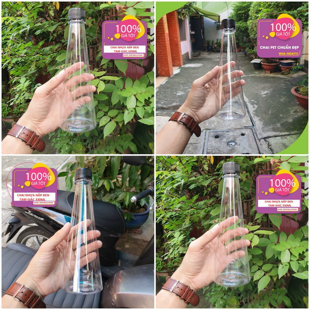 chai đựng trà sữa tam giác 330ml