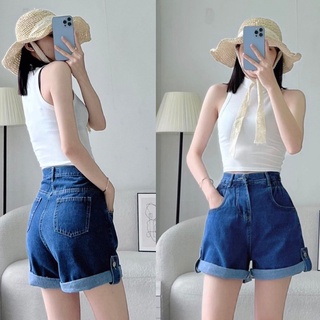 Quần short jeans phối chun nhún eo,quần bò lưng cao lật lai thời trang siêu hot