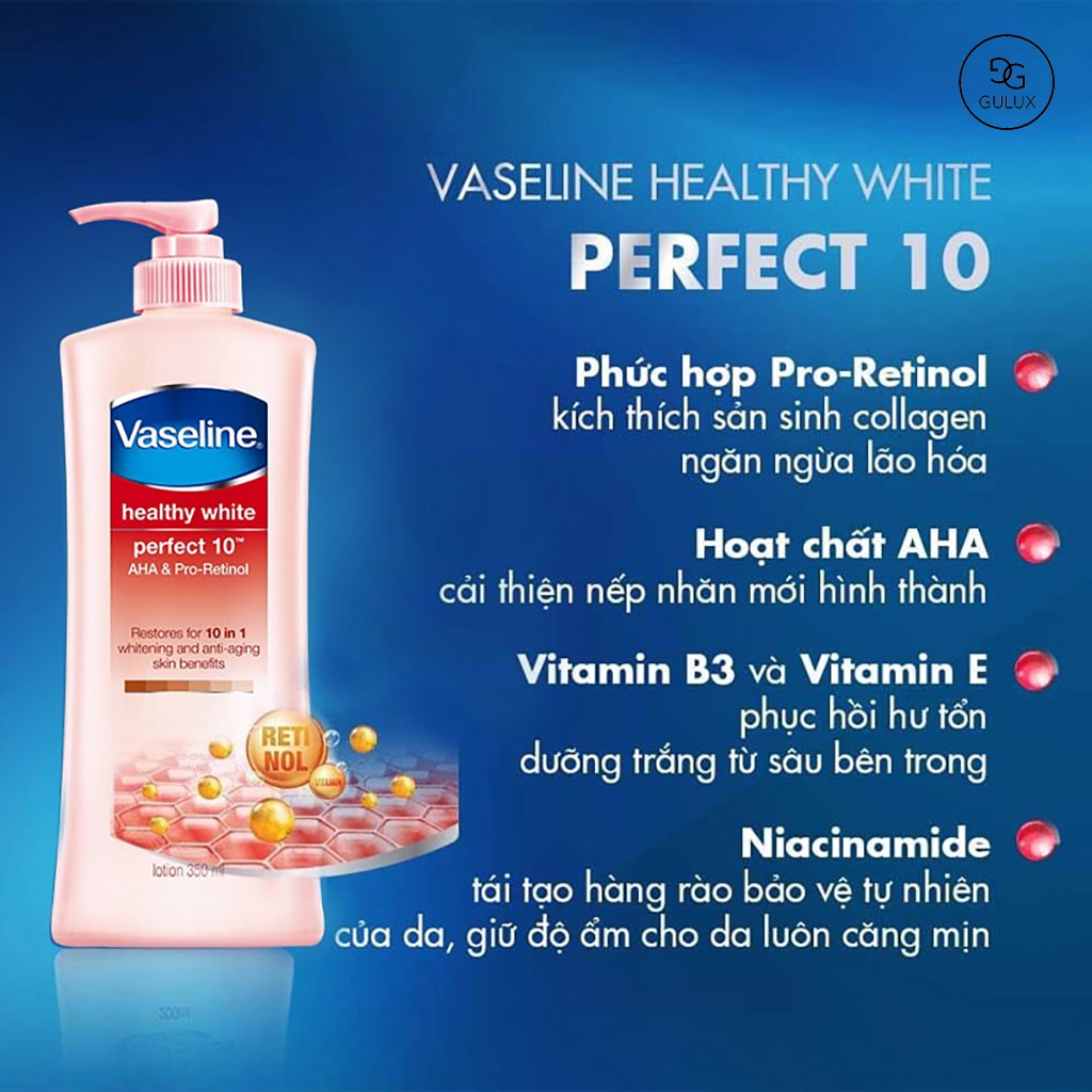 Sữa dưỡng thể trắng da Vaseline Healthy White Perfect 10, Sữa Dưỡng Thể Vaseline ngừa lão hoá Perfect Youth (New 2021)