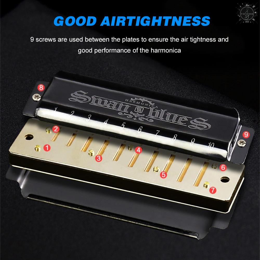 Kèn harmonica SWAN SW1020-7 10 lỗ 20 tông khóa C diatonic kèm hộp đựng ABS biểu diễn tiêu chuẩn cho trẻ em và người lớn