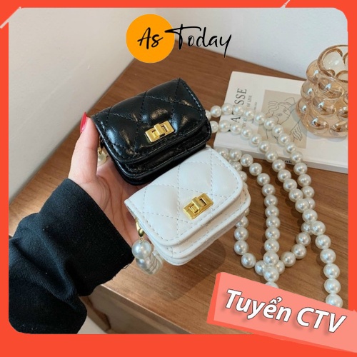 Túi Xách Mini Chuỗi Ngọc Nữ Mới Nhất Đeo Chéo Màu Đen Trắng Bạc 9cm