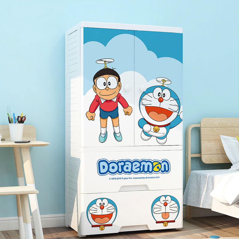 ♨┅✠Doraemon Đơn giản cho bé và tủ đựng quần áo trẻ em bằng nhựa trong gia đình Phòng ngủ Treo hoàn thiện