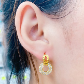Bông tai khoen tròn đính đá mạ vàng