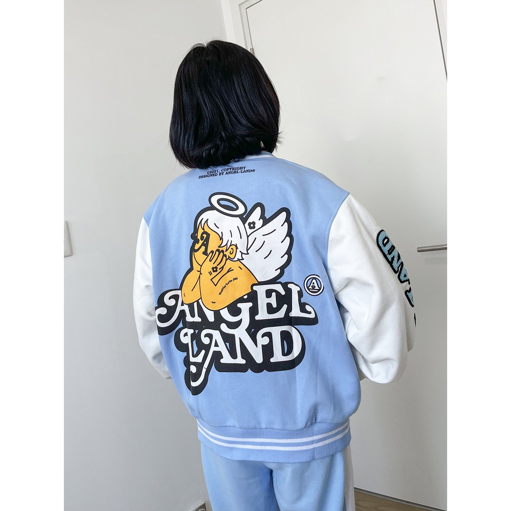 Áo Khoác Varsity Jacket Angel-Land Angel Baby- màu Xanh [ Unisex ]