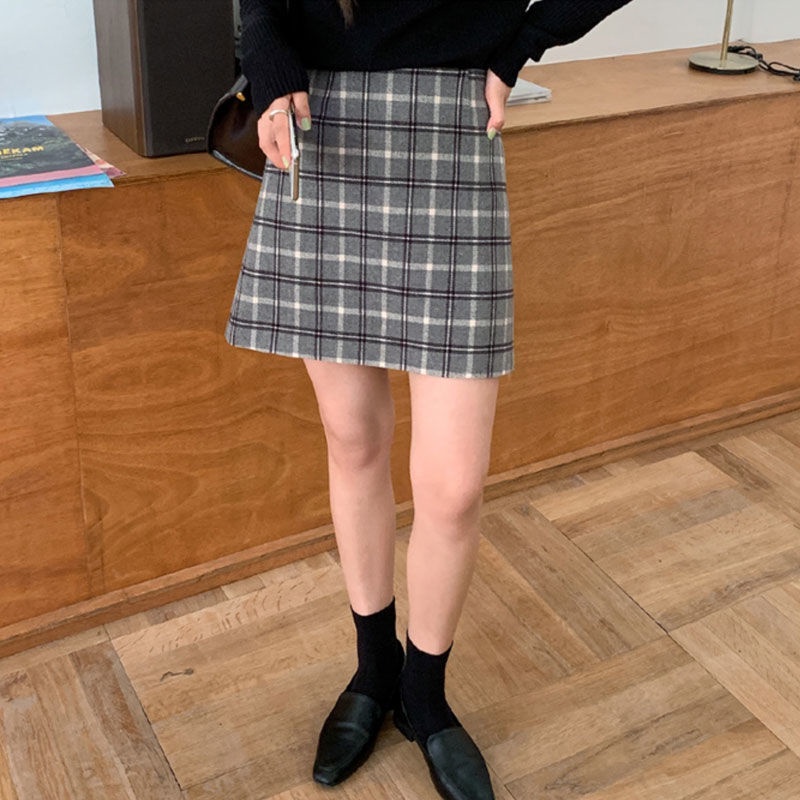 Chân váy len chữ A lưng cao phong cách mùa thu đông duyên dáng dành cho nữ