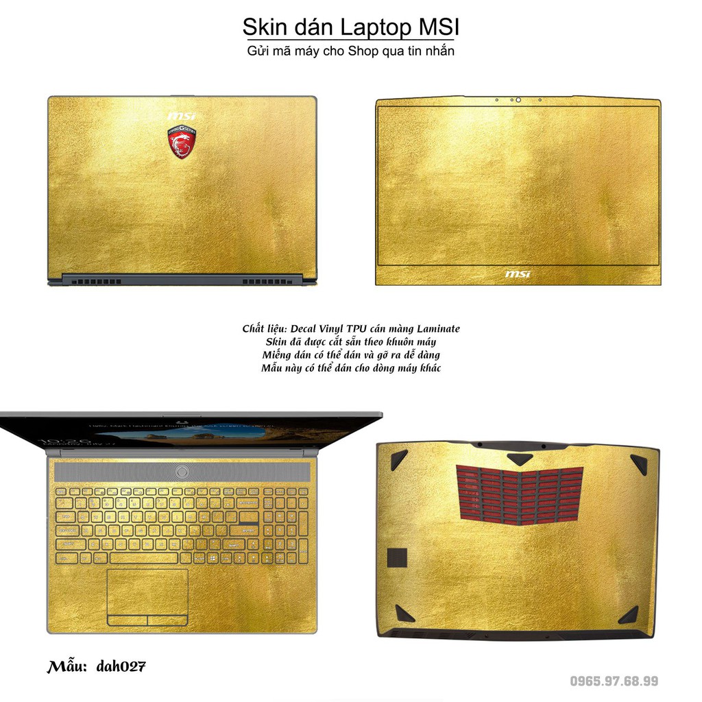 Skin dán Laptop MSI in hình vân vàng (inbox mã máy cho Shop)