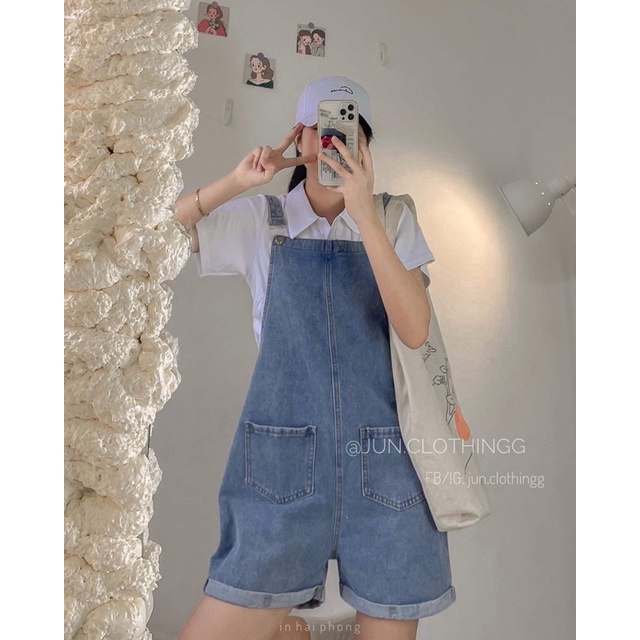 Yếm Jeans ngố gấp gấu 1284 - Ảnh thật JUNclothing