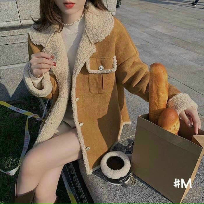 Áo khoác da lộn lót lông cừu