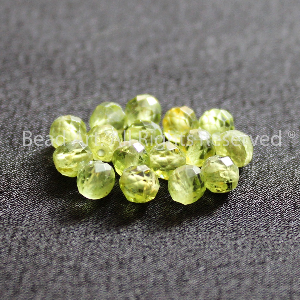 3.5MM Đá Peridot Xanh Lá (Xử Lý Nhiệt) Giác Cắt, Mộc, Hoả, Đá Phối Vòng Tay Phong Thuỷ, Chuỗi Hạt S30