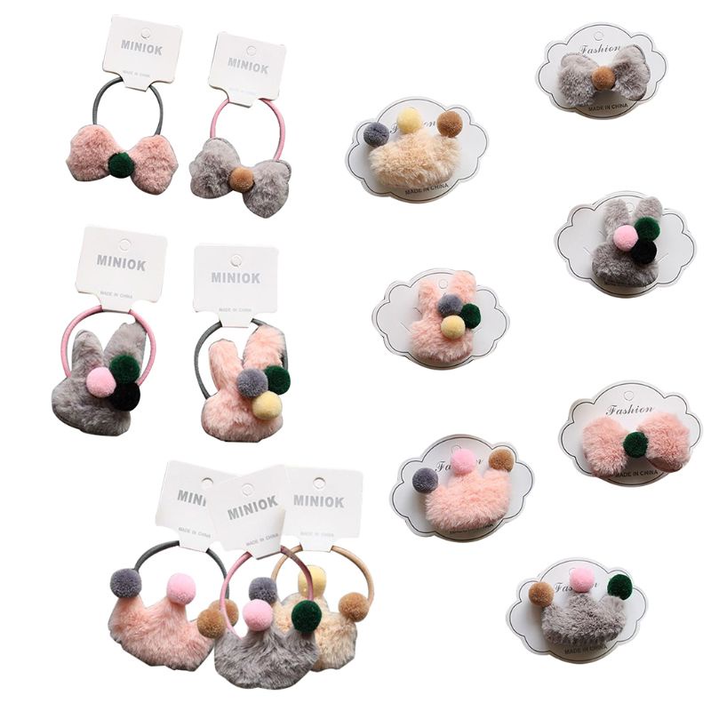 Giá Đỡ Cột Tóc Đuôi Ngựa Giả Lông Thỏ Vương Miện Đội Đầu Cho Bé Gái