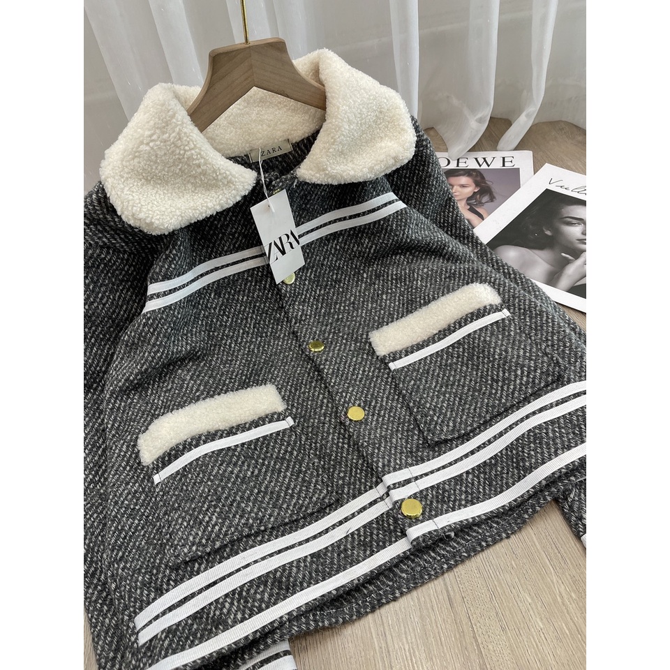 Áo dạ tiêu phối cổ lông viền trắng chất dày dặn cao cấp Bling Store | BigBuy360 - bigbuy360.vn