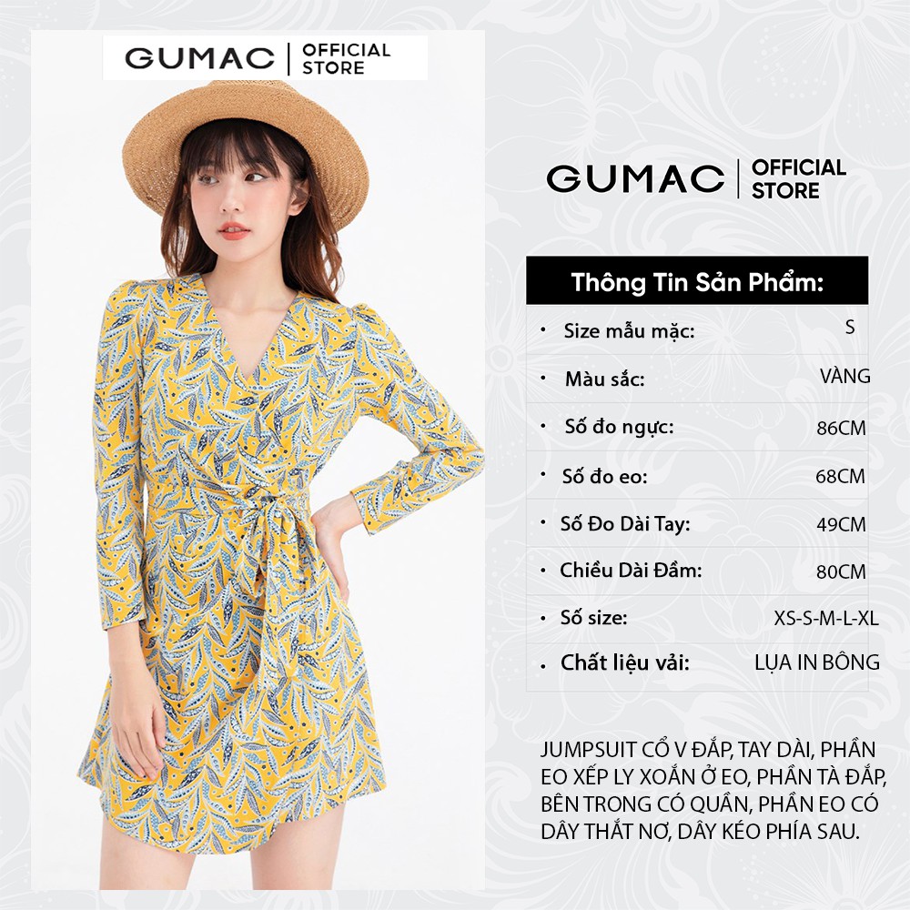[Mã WABRG208 giảm 10% tối đa 50k đơn từ 250k] Jumpsuit xếp ly họa tiết hoa lá GUMAC DB625 | BigBuy360 - bigbuy360.vn