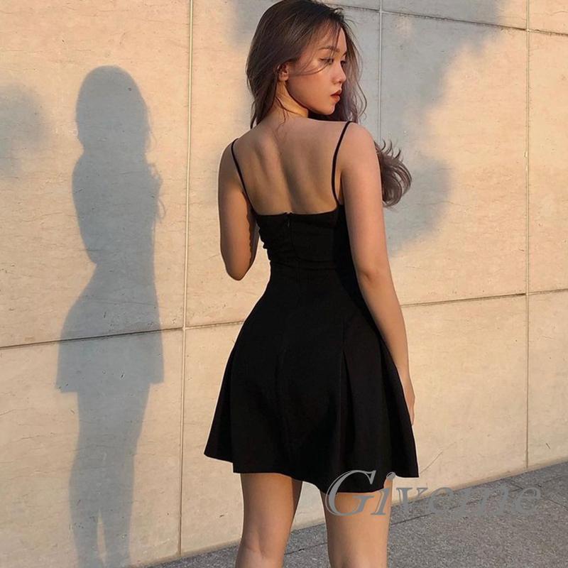 Đầm Hai Dây Màu Trơn Ôm Eo Gợi Cảm Cho Nữ Size S/M/L
