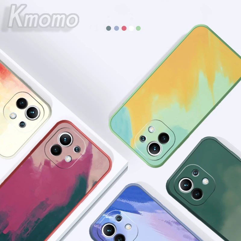 Vỏ điện thoại màu nước chất lượng cao Xiaomi 11 Lite 5G NE Mi 11 Lite 11 Poco X3 NFC C3 M3 11 Ultra Bảo vệ ống kính viền thẳng mờ thời trang vỏ mềm