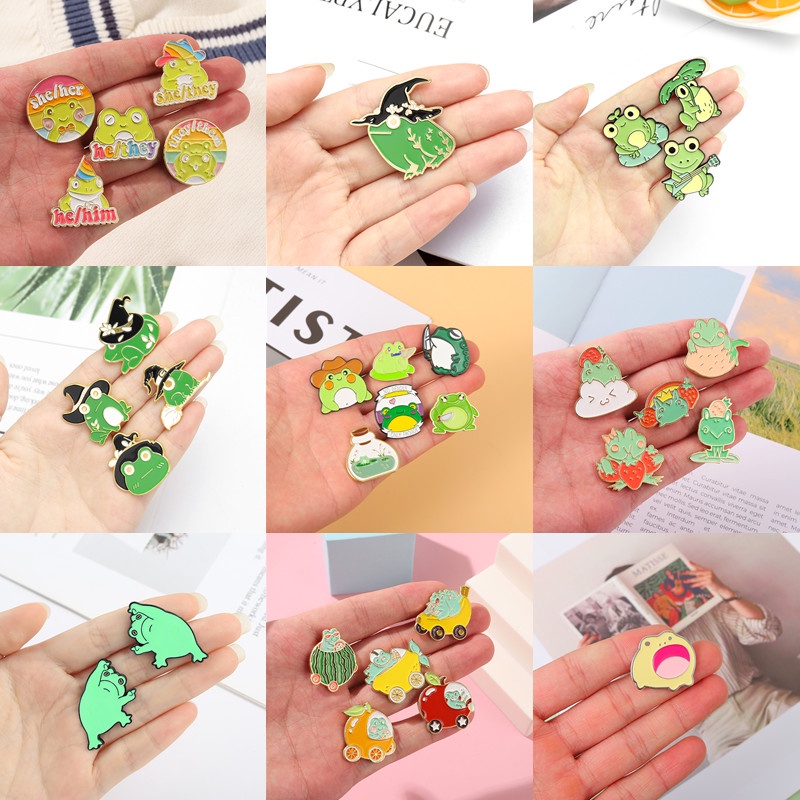Ghim cài áo QIHE JEWELRY hình chú ếch hoạt hình ngộ nghĩnh