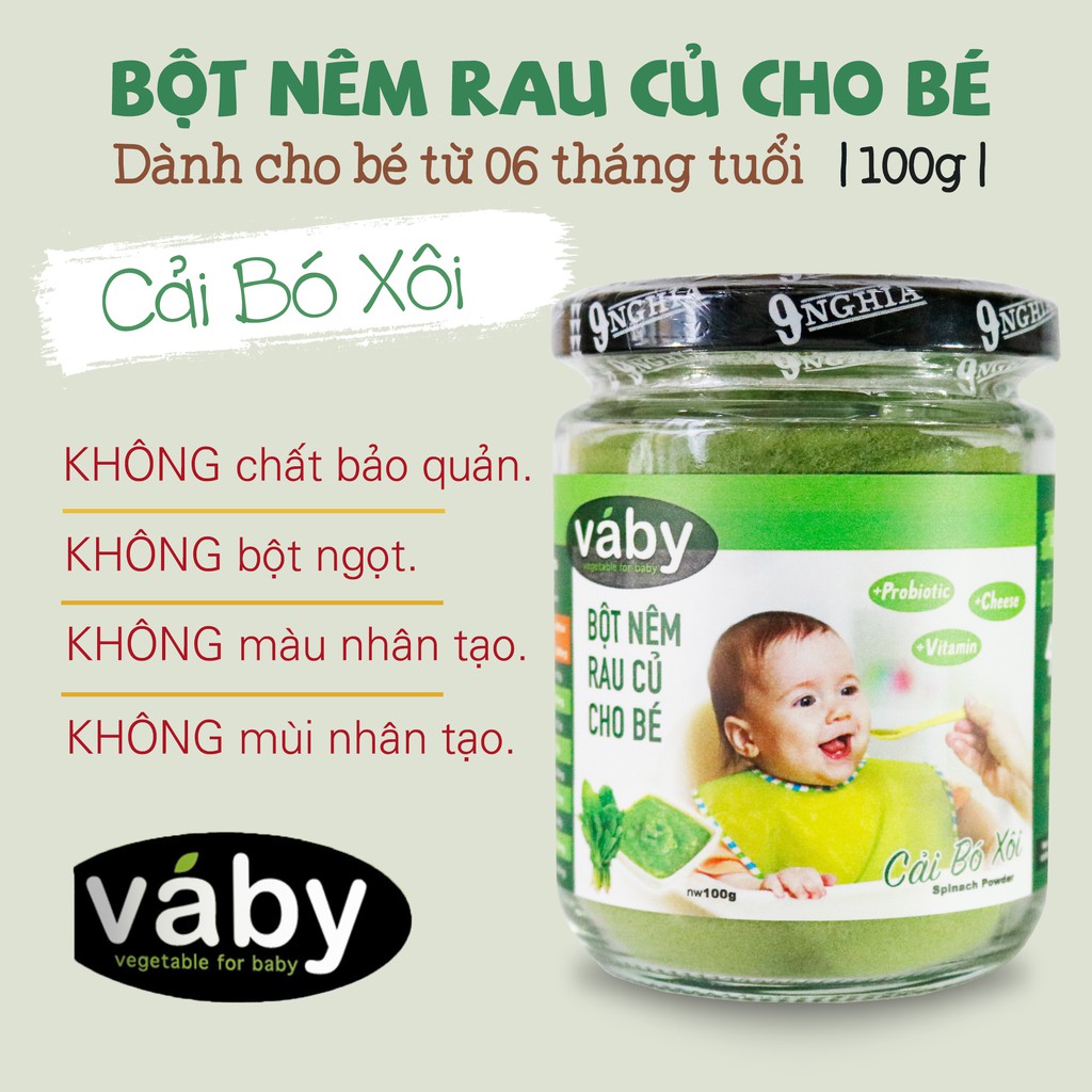 Bột nêm Rau Cải Bó Xôi & Phô mai dành cho bé ăn dặm VABY 100g - Gia vị nêm và rắc dành cho bé từ 6 tháng tuổi