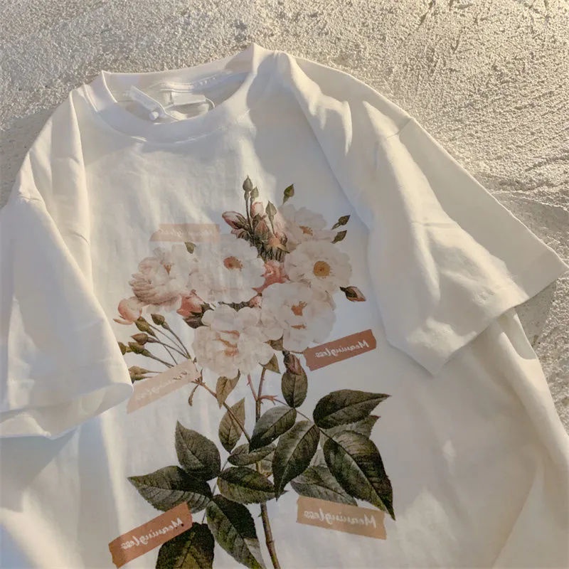 Áo Thun Nữ Ngắn Tay In Hình Hoa Hồng Phong Cách vintage
