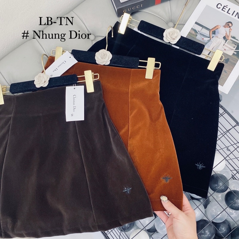Chân váy chữ A LOZADO chân váy ngắn nữ chất nhung dày dặn họa tiết thêu ong sang chảnh hottrend CV509