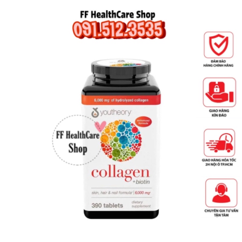 Collagen Mỹ 390 Viên, Collagen Youtheory Viên Uống Đẹp Da, Chống Lão Hoá DATE 2024