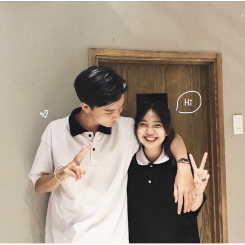 Áo polo phối cổ đen dáng rộng Unisex Nam nữ