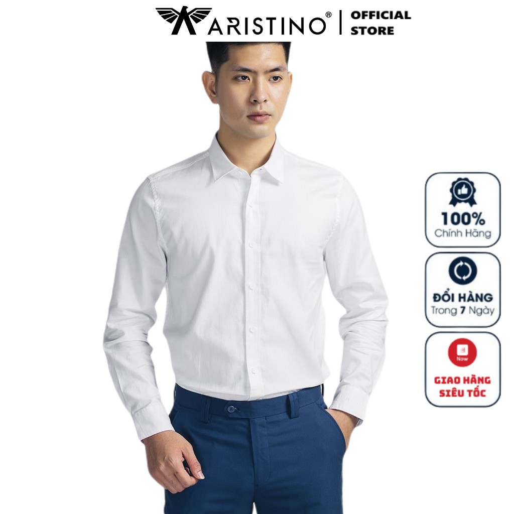 Áo Sơ Mi Nam Dài Tay ARISTINO ALS52008 Somi Công Sở Cao Cấp Màu Trắng Chất Liệu Cotton Dáng Casual Fit Không Túi
