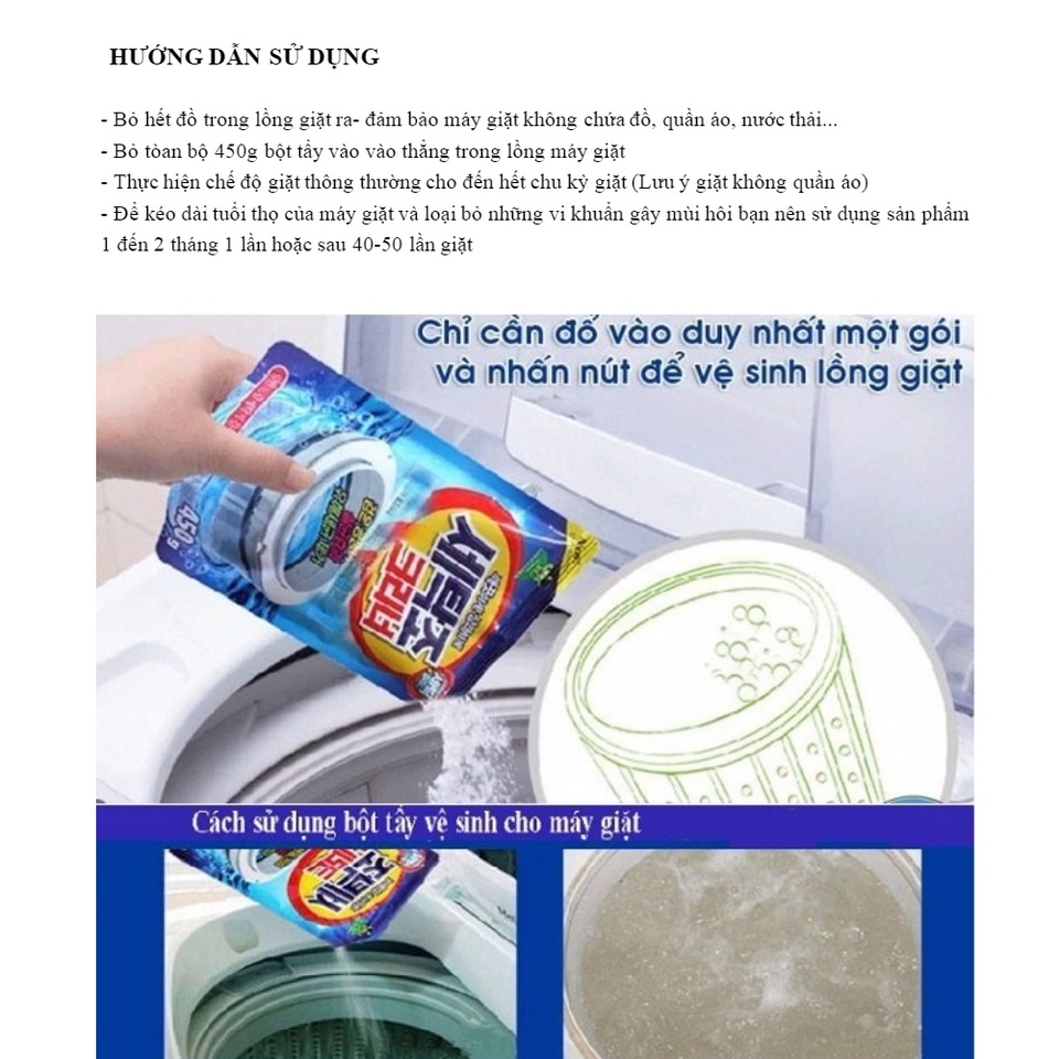 Bột tẩy , Bột vệ sinh lồng máy giặt Hàn Quốc 450g Store4girls, gói tẩy rửa căn  bẩn, tăng tuổi thọ cho máy giặt