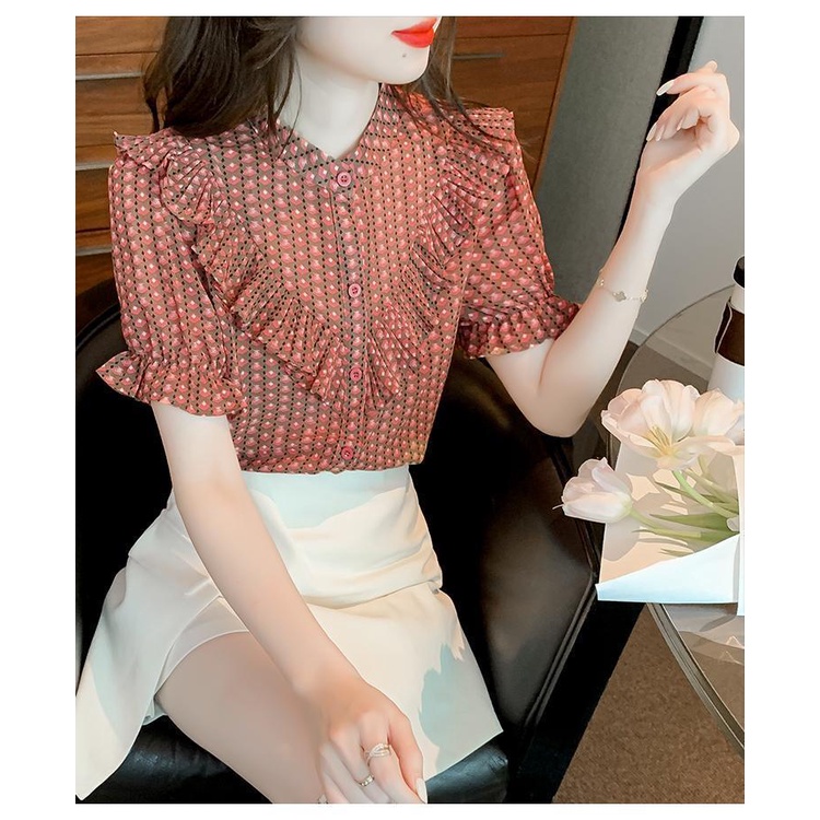 Áo Sơ Mi chiffon Tay Ngắn in Họa Tiết Thời Trang Mùa Hè Cho Nữ
