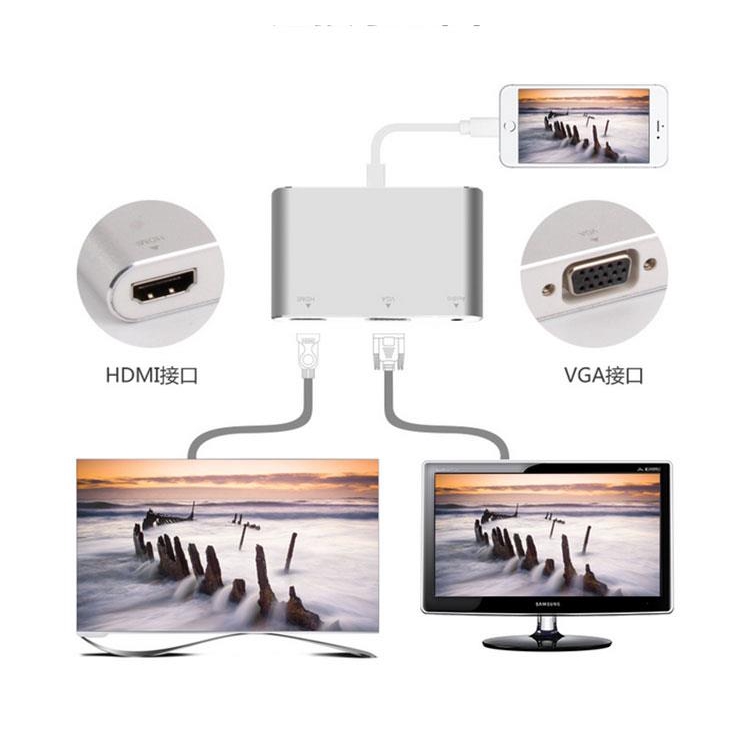 Đầu Chuyển Đổi AMORUS Lightning 8pin Sang Hdmi + Vga + Audio + Micro Usb