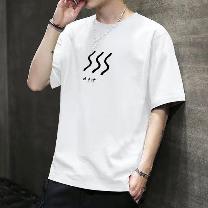 Triple A💕2021 new short-sleeved T-shirt men's Hong Kong style trend loose bottoming shirt youth plus size printing upper clothes