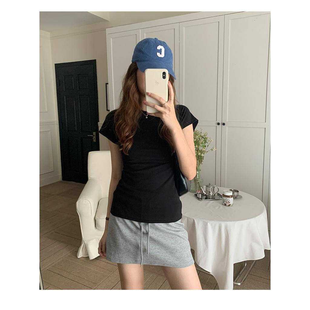 Áo Thun Tay Ngắn Cổ Tròn Dáng Ôm Thời Trang Cho Nữ 63894