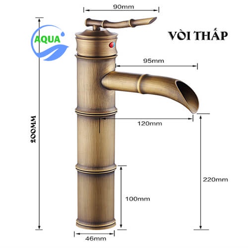 Vòi Nước Lavabo Nóng Lạnh AQUA AV41 Chất Liệu Đồng Với Thiết Kế Trang Trí Cây Tre Cổ Điển