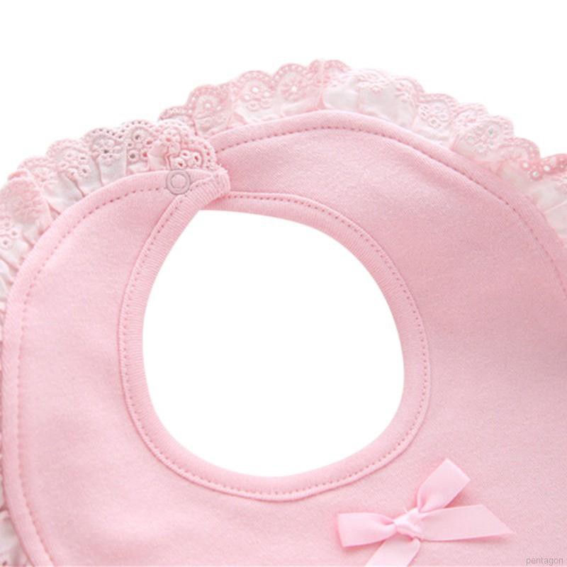 Yếm cotton chống thấm nước đính ren và nơ dễ thương cho bé gái