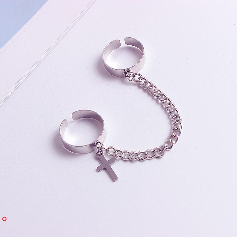 Nhẫn điều chỉnh mặt hình chữ thập phong cách punk hip hop cổ điển dành cho nam và nữ