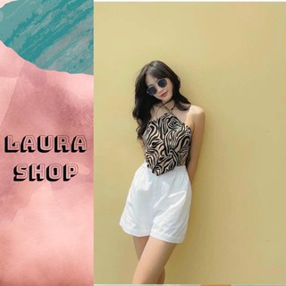 Sét áo yếm kèm quần sooc LauraShop - Set áo yếm thổ cẩm kèm quần đùi kaki