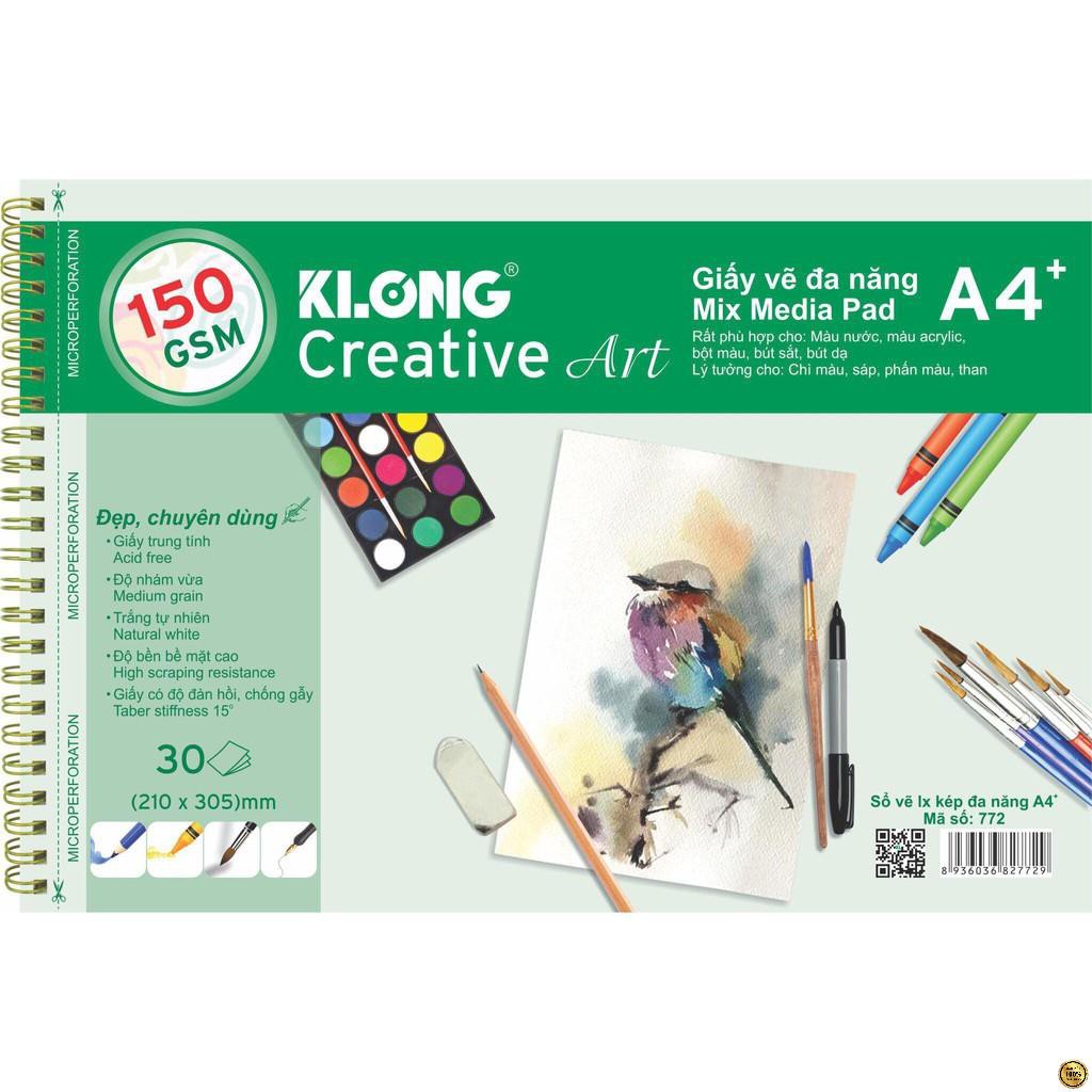 Sổ vẽ KLONG A4+ cao cấp lò xo kép xé 150GSM 30 tờ MS772 [Sổ da cao cấp]