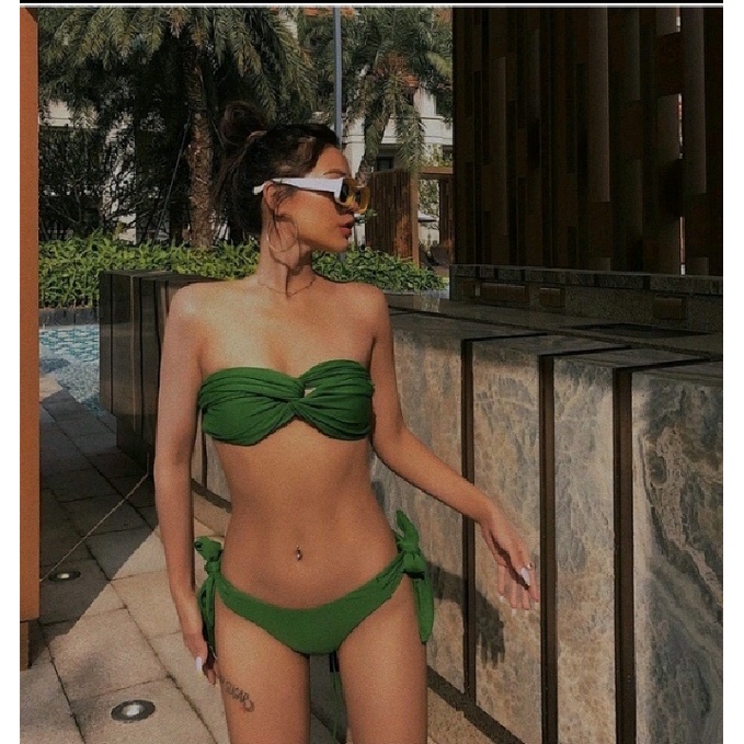 Bikini xoắn ngực sexy màu xanh rêu siêu đẹp KONKUN MS-90