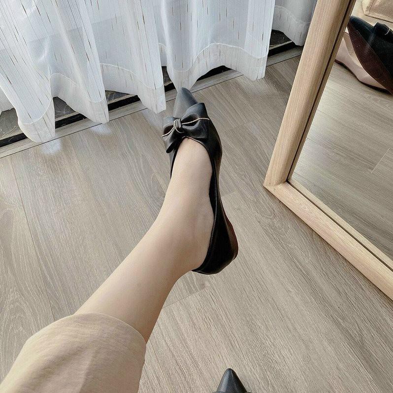 C9 - Giày búp bê mũi nhọn siu xinh thắt nơ hai màu