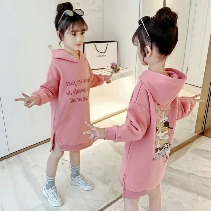 Đầm Nỉ Dài Trung Bình Phong Cách Thu Đông Kiểu Mới Dày Dặn Ấm Áp Cho Bé Gái