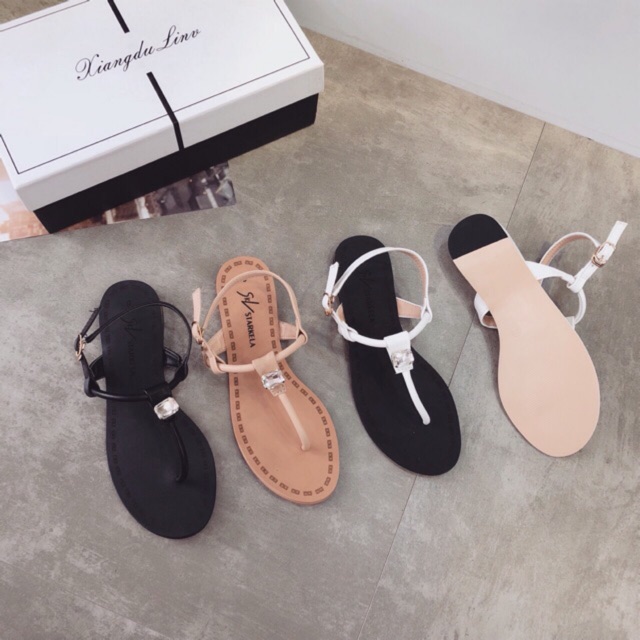 Sandal nữ xỏ ngón đính đá đế bệt bao đẹp