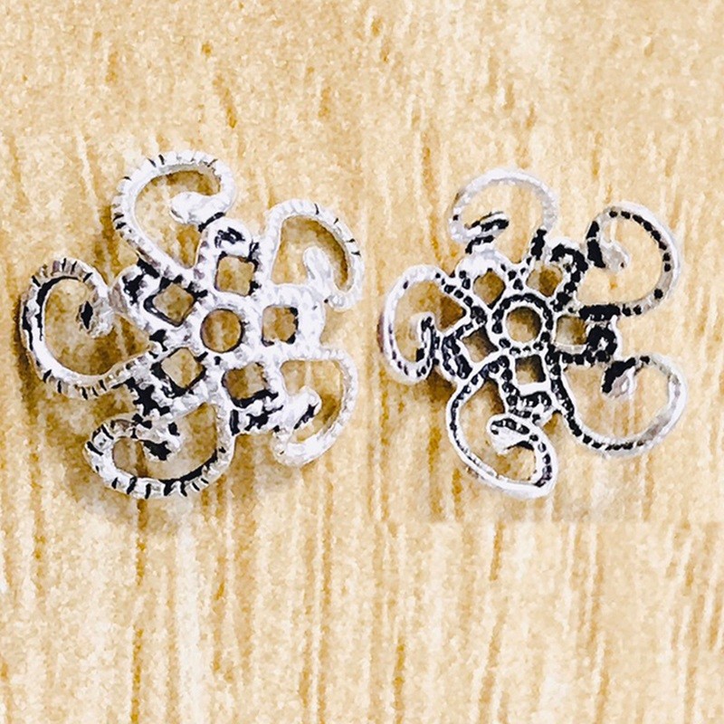 Charm bạc chụp hạt, bọc hạt xỏ hình hoa tua rua 12mm - NQ Jewelry