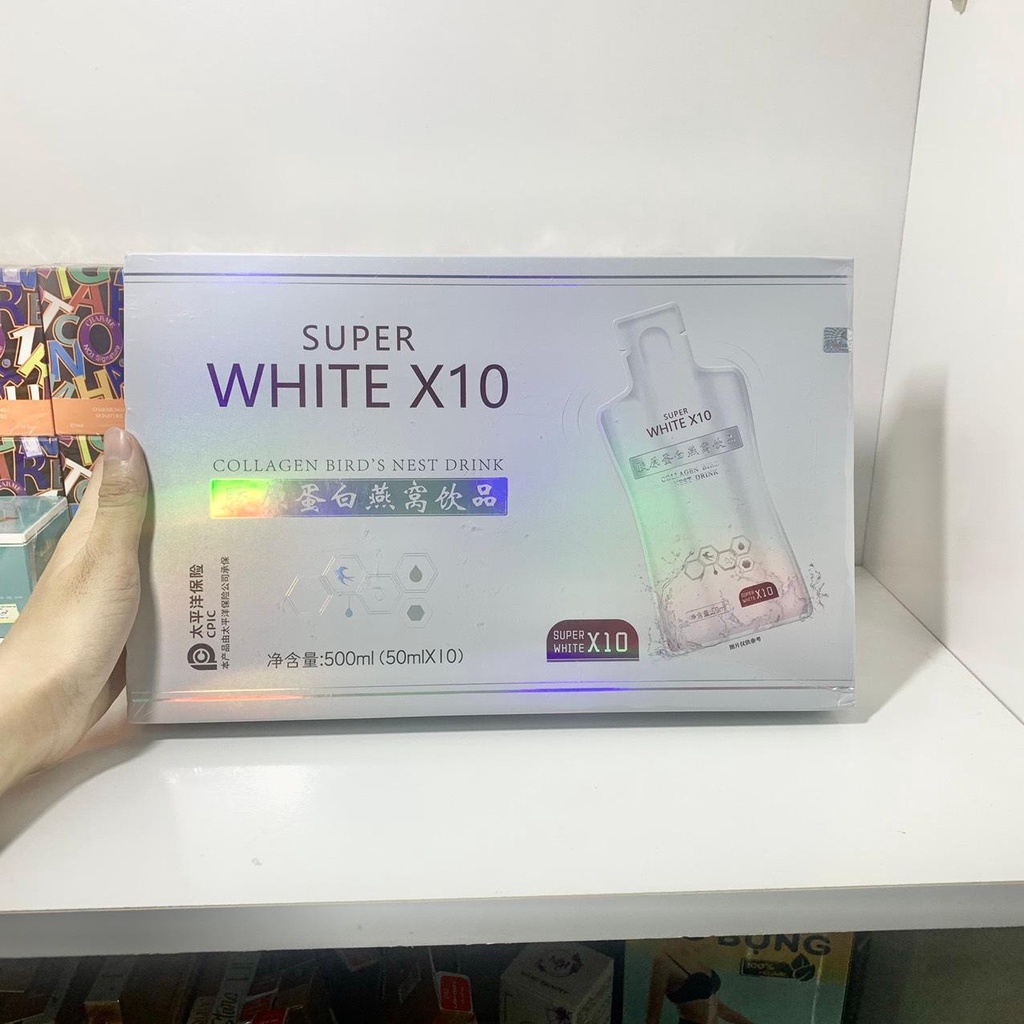 Nước Collagen Yến Super White X10 Nước Uống Bổ Sung Collagen Dạng Túi Hộp 10 Gói