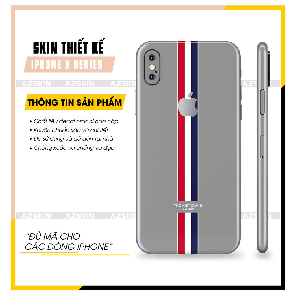 Miếng Dán Skin Thom Browne Xám IPhone X/XS/XR/XS Max |SK_IPLB86| Film Cao Cấp Cắt Khuôn Sẵn Dán Full Lưng Viền IPhone