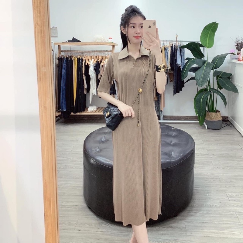 Váy Dập Ly Cổ Đức Dáng Suông Hàng Đẹp Chất Mềm✌️Ảnh Thật 3 Màu | BigBuy360 - bigbuy360.vn