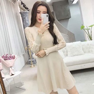 Conbi váy len cao cấp phối tay ren V031