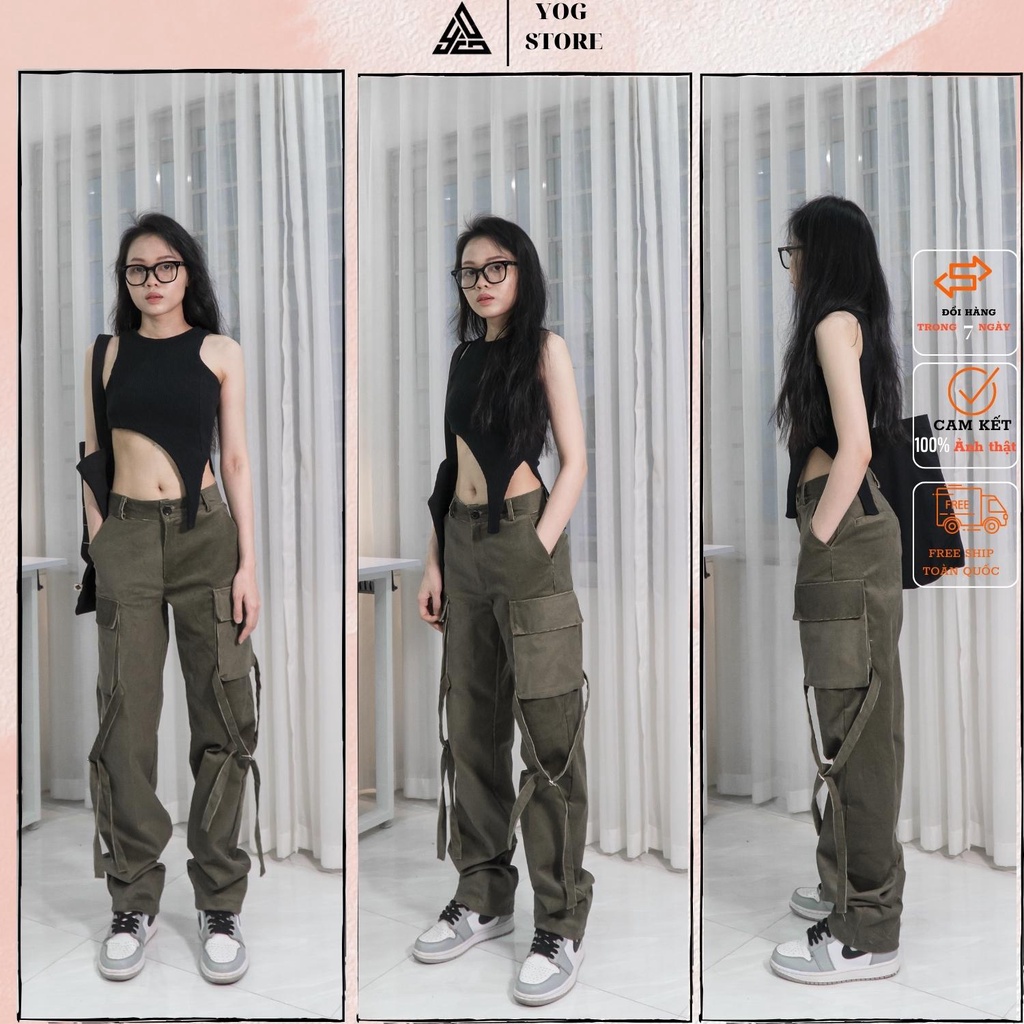 Quần Túi Hộp Nam Nữ - Chất Liệu Kaki Co Giãn Dáng quần suông màu trắng - cạo cao tôn dáng mẫu quần cargo pants ống rộng