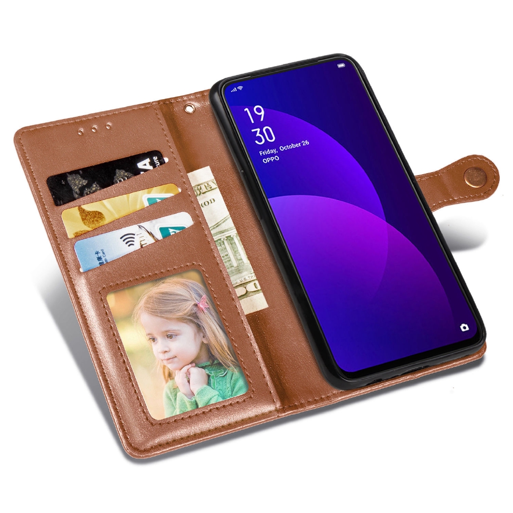 Bao Da pu Điện Thoại Nắp Lật Kèm Ngăn Đựng Thẻ Khóa Nam Châm Cho oppo f11 pro oppof11 f 11 pro f11pro Đứng