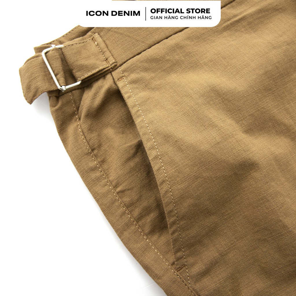 Quần Short Tây Nam ICON DENIM Vải Linen Lưng Tab Móc Khóa