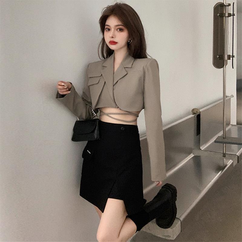 Áo Khoác Lửng Tay Dài Eo Cao Buộc Dây Phong Cách Retro Dành Cho Nữ