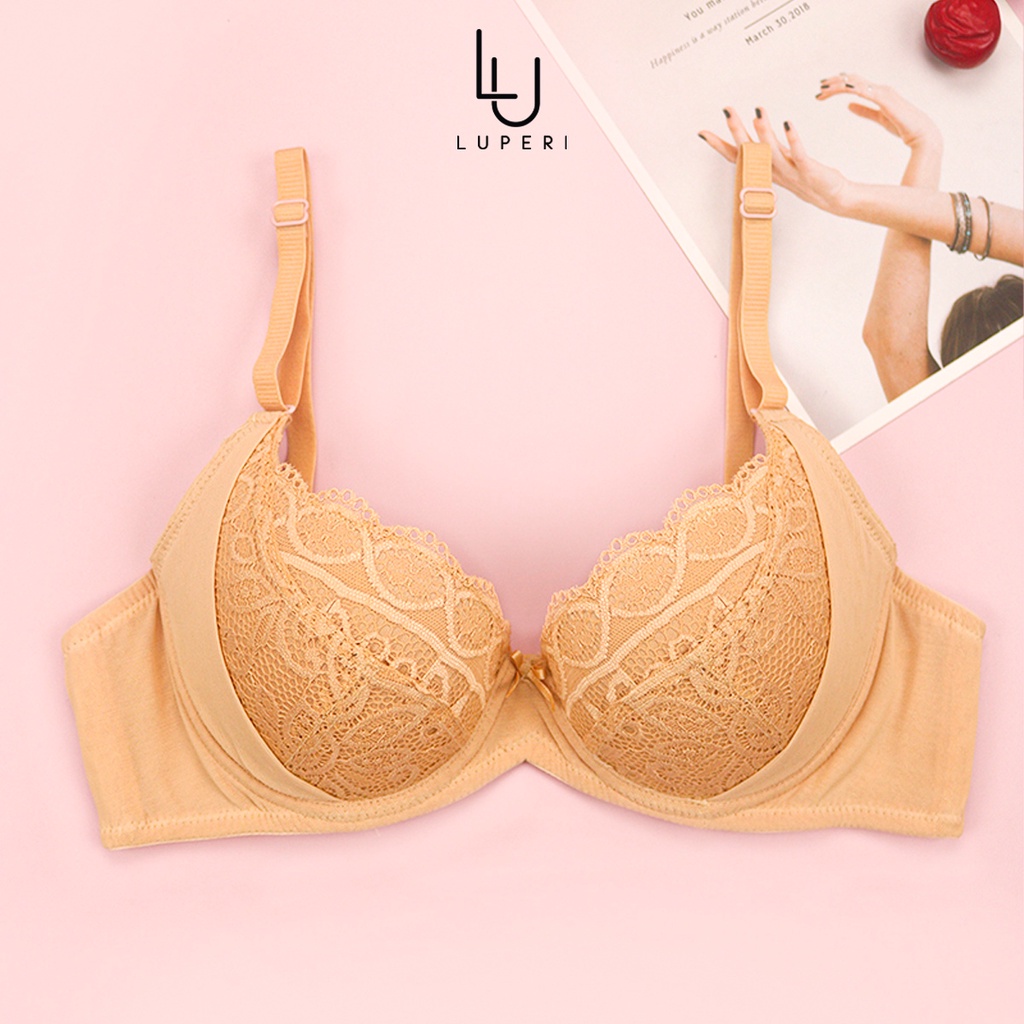 Áo Lót Nữ Có Gọng Đệm Mỏng LUPERI Quả Trơn Đắp Ren Hoa Tinh Tế Bản Hai Móc Trẻ Trung Form Quả Sát SP820