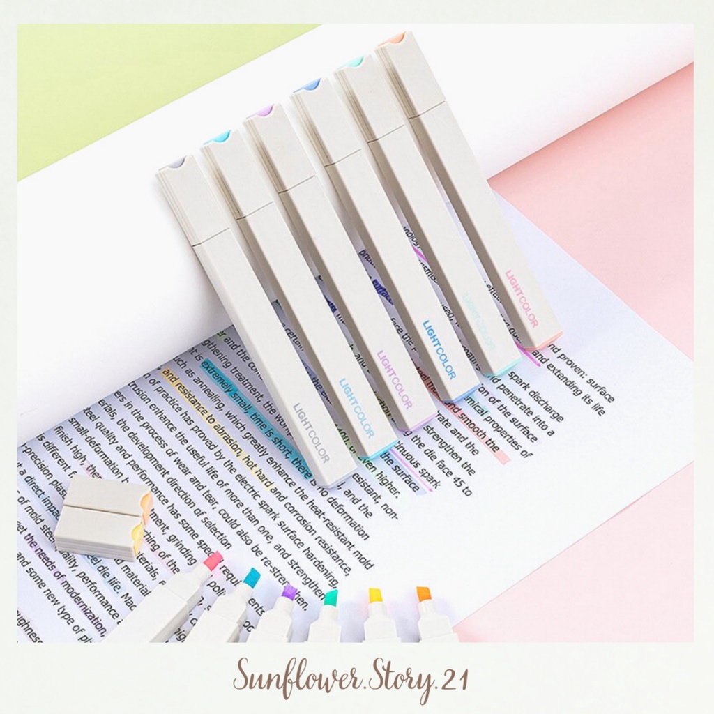 [FREESHIP 50K] Set 6 bút đánh dấu highligh pastel nhỏ gọn, bút nhớ Light Color trang trí sổ bullet journal